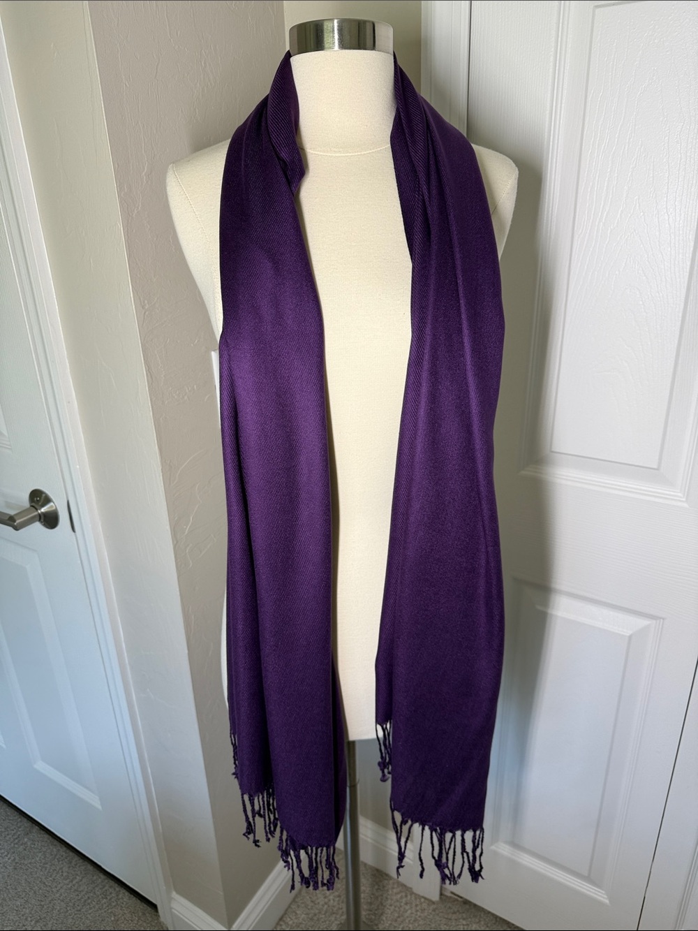 Dark purple eggplant pashmina and silk shawl scarf